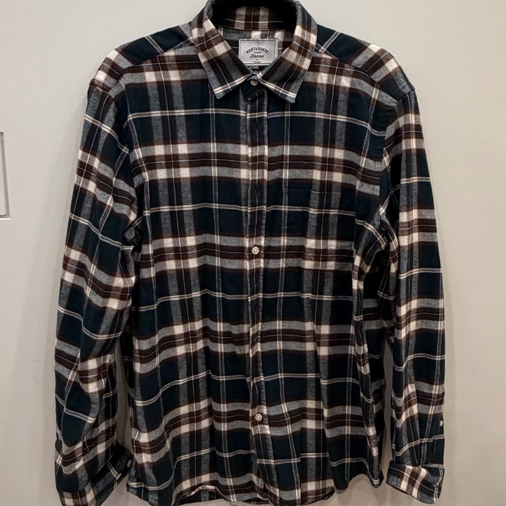 Portuguese Flannel Plaid Men's Shirt - Blue and Brown